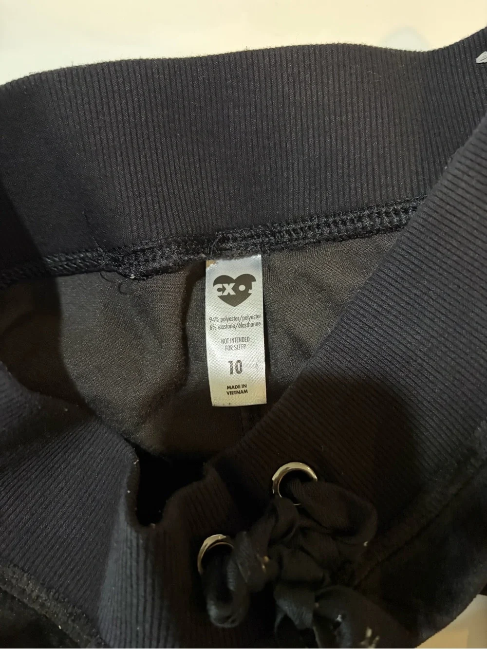 XOXO Girls Size 10 Black Velour Jogger Pants Zip Pockets Drawstring Y2K